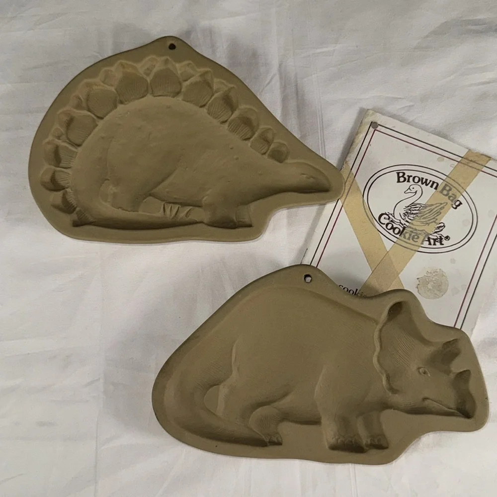 Brown Bag Cookie Art Vintage Ceramic Dinosaur Cookie Mold x2